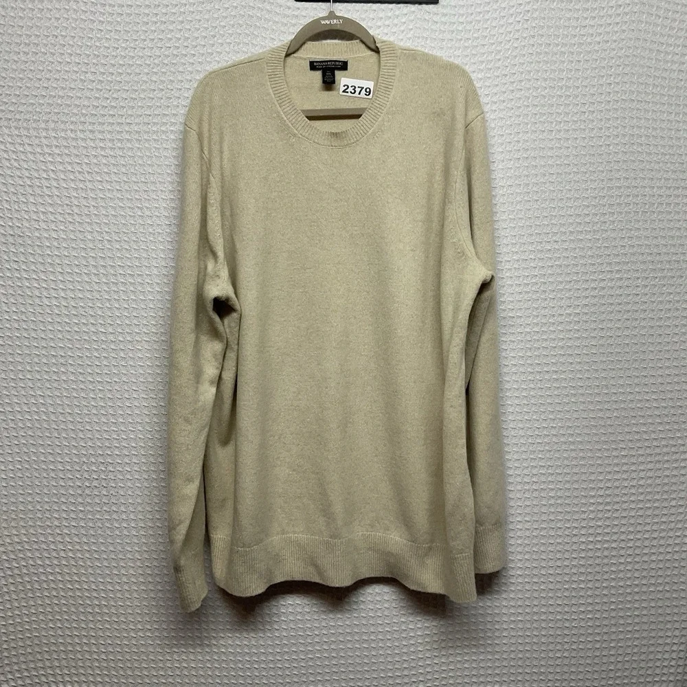 Banana Republic Men's 2XL Tall Cream 100% Merino Wool Crew Neck Pullover Sweater